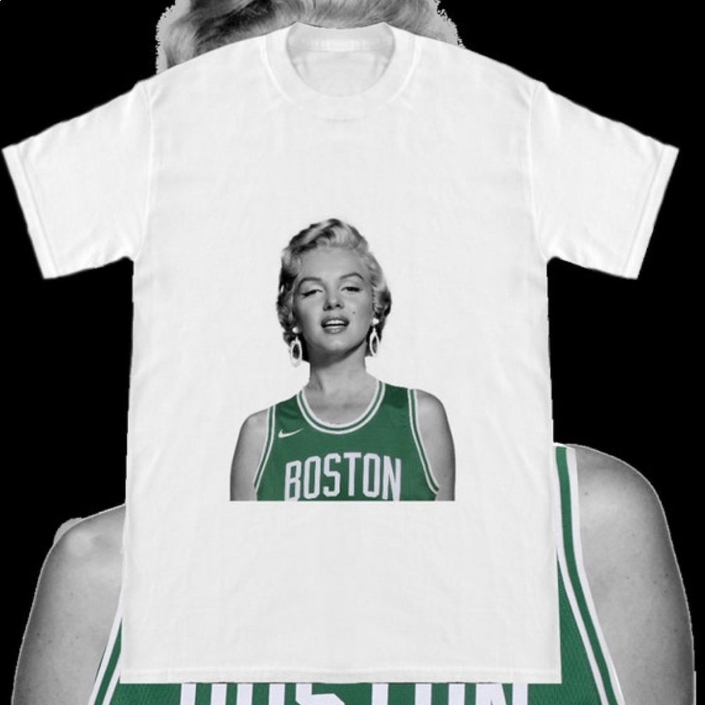 Vintage Marilyn Monroe wearing a Boston Celtics Basketball Jersey